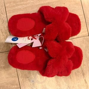 A New Day Women’s Cozy Red Faux Fur Plush Slide Slippers
